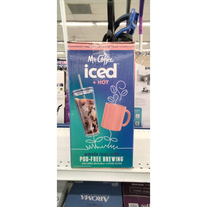 Mr. Coffee Single Serve Iced Coffee & Pod Free Hot Coffee Maker Tumbler & Filter