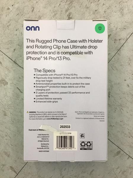 onn 14 Pro Rugged Phone Case - Holster Clip, Drop Protection Retail $20.00