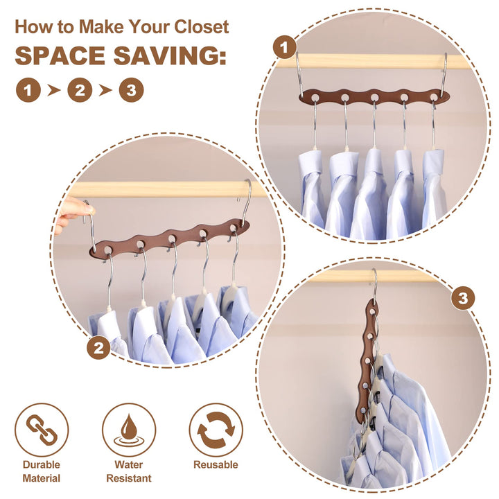 KIDSMOYVE Space Saving Wooden Closet Hangers, 6 Piece Set, Walnut Color, Ideal for Dorms and Small Spaces