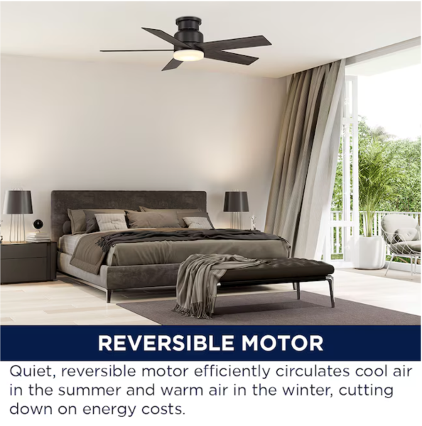 Harbor Breeze Bristle 44-in Matte Black with Matte Black Blades Integrated LED Flush Mount Ceiling Fan With Light 5 -Blade