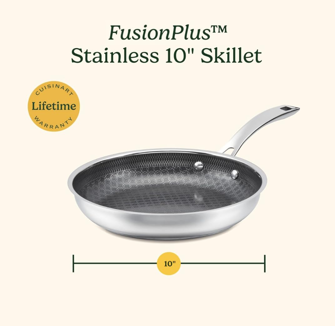 Cuisinart FusionPlus Hybrid Stainless Steel 10 Inch Skillet, PurelySear Hybrid Searing Surface, Oven Safe, Cool Grip Handle, Dishwasher Safe, Induction Compatible Retail $42.13