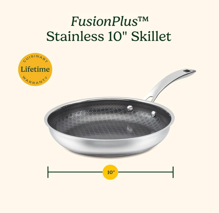 Cuisinart FusionPlus Hybrid Stainless Steel 10 Inch Skillet, PurelySear Hybrid Searing Surface, Oven Safe, Cool Grip Handle, Dishwasher Safe, Induction Compatible Retail $42.13