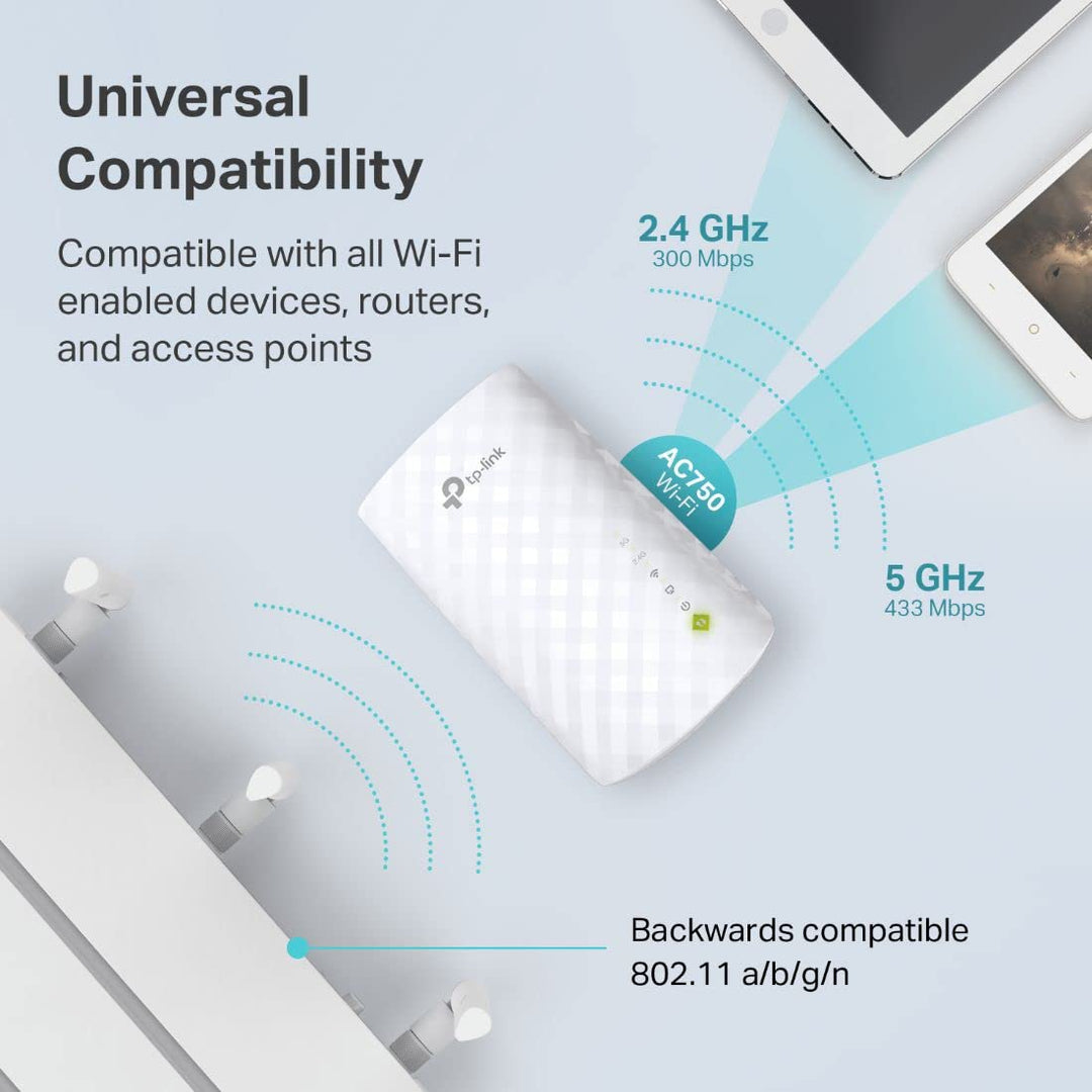 TP-Link WiFi Extender with Ethernet Port, Dual Band 5GHz/2.4GHz, Up to 44% More Bandwidth Than Single Band, Covers Up to 1200 Sq.ft and 30 Devices, Signal Booster Amplifier Supports OneMesh(RE220)