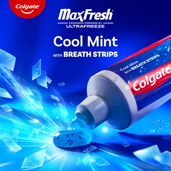 Colgate MaxFresh Cool Mint Toothpaste Pack, Fresh Breath Toothpaste with Fluoride and Hundreds of Mini Breath Strips, Leaves Mouth Feeling Refreshed for Hours, 6.3 oz