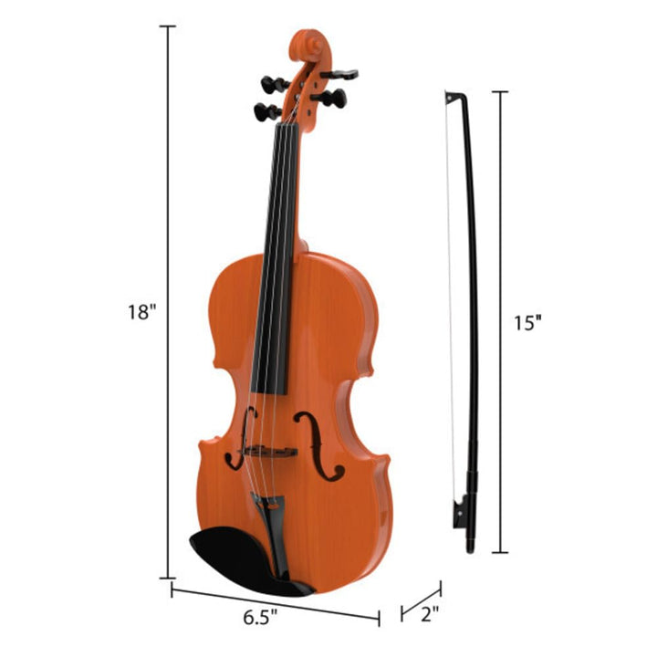 Kid's Toy Violin with Bow, 4 Adjustable Strings, and Musical Sounds - 18-Inch Realistic Instrument for Learning Classical Music by Hey Play (Brown) Retail $24.99