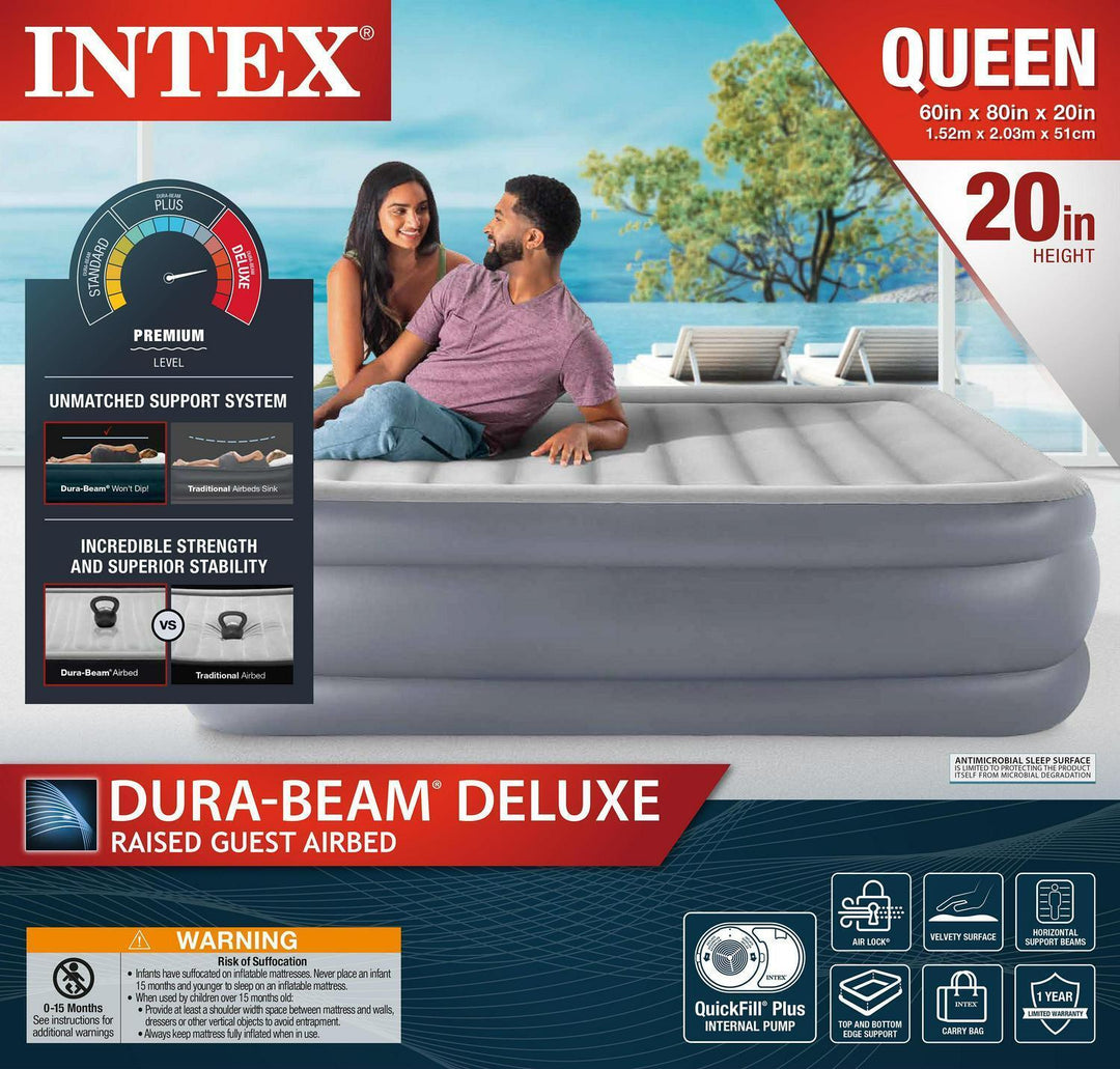 Intex Queen 20 Inch Dura-Beam Deluxe Raised Air Bed Mattress with Built-in Pump Retail $59.88