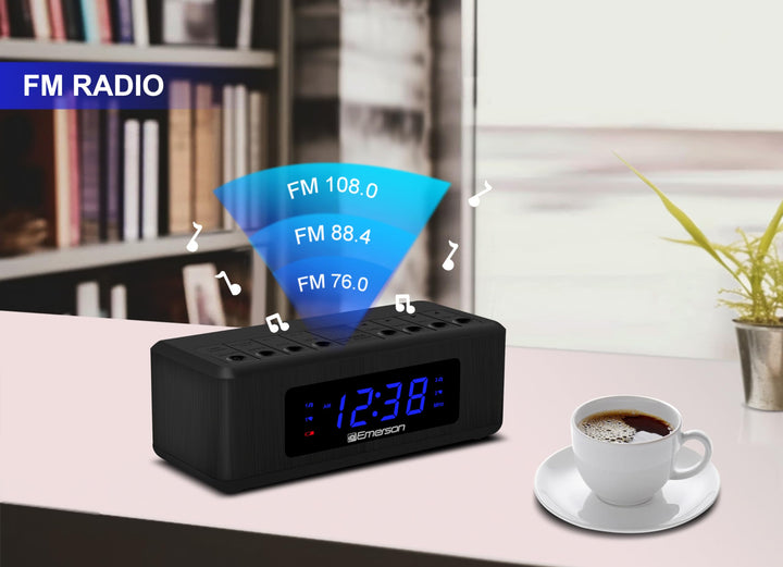 Emerson CK2023AM/FM Dual Alarm Clock Radio with 0.6" Blue LED Display, 4-Level dimmer, and Wake to Radio/Buzzer Alarm, Black