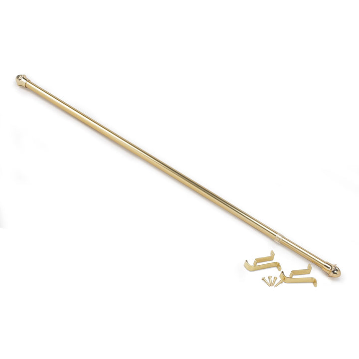 Fantasia Cafe Decorative Window Curtain Rod, 28"- 48" Adjustable Width, 5/8" Diameter, 2" Projection - Brass with Matching Finials - Easy to Install Telescoping Rod - Brackets & Hardware Included