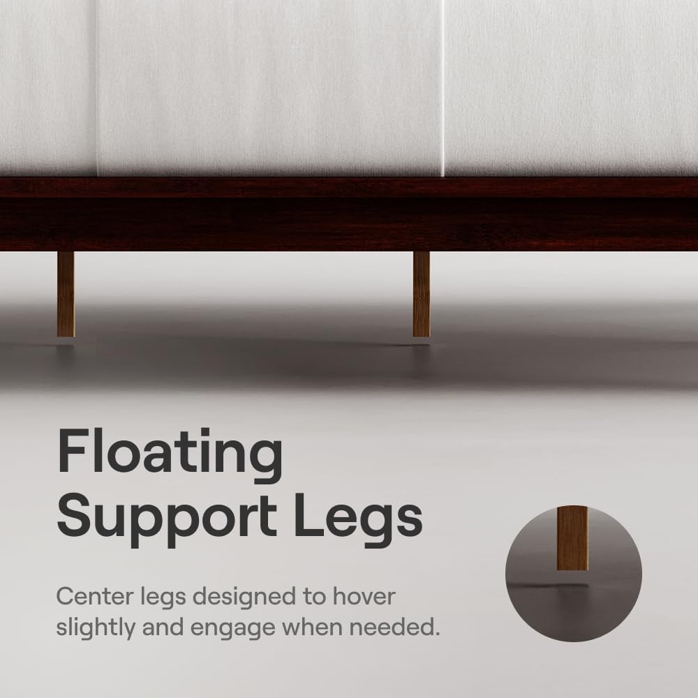 Nectar Bamboo Platform Bed Frame - King - Walnut - Floating Center Support Legs - 12” Height - Easy Tool Free Set Up - Contemporary and Durable - Sturdy Wooden Support Slats - Holds Up to 800 Pounds Retail $499.00