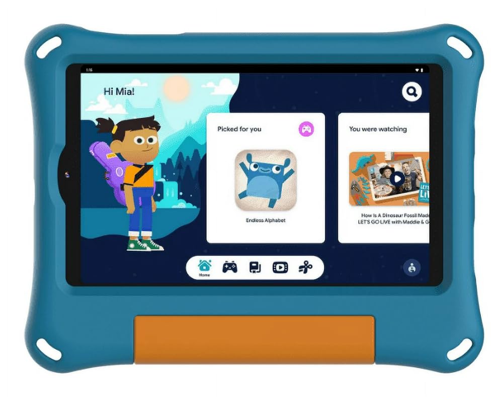 onn. 8" Kids Tablet, 1280 x 800 Resolution, 32GB, (2024 Model), Android 14 (Includes Aqua Rubberized Case with Kickstand) Retail $106.00