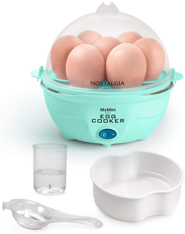 Nostalgia MyMini 7 Egg Cooker makes 7 soft medium or hard boiled eggs egg bowls includes egg white separator (Teal) Retail $12.97