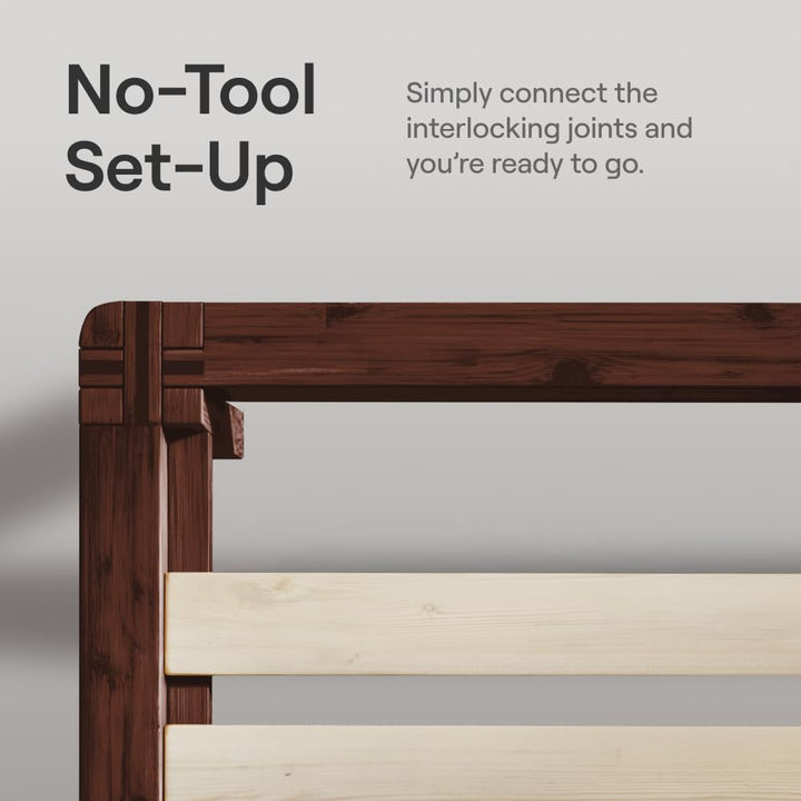 Nectar Bamboo Platform Bed Frame - King - Walnut - Floating Center Support Legs - 12” Height - Easy Tool Free Set Up - Contemporary and Durable - Sturdy Wooden Support Slats - Holds Up to 800 Pounds Retail $499.00