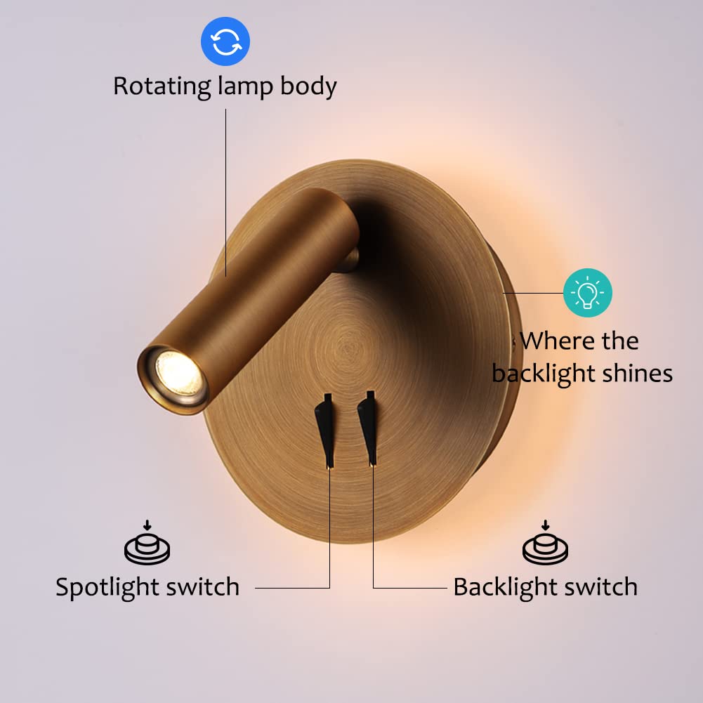 Wall Mount Reading Light for Bed, Backlight Night Wall Lamp, Hardwired Sconce with Switch, Adjustable Wall Sconce Surface Mount Book Reading Lamp,LED Wall Lighting for Bedroom Bedside Lamps (Bronze) Retail $49.99