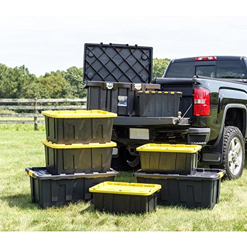 27 Gallon Black Tote with Standard Snap Lid Heavy duty Construction For Garage and Workshop Use Retail $40.00