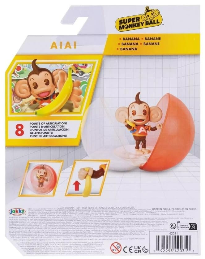 JAKKS Pacific Super Monkey Ball AIAI 2.5"" Gaming Action Figure with Banana, Brown Retail $29.99