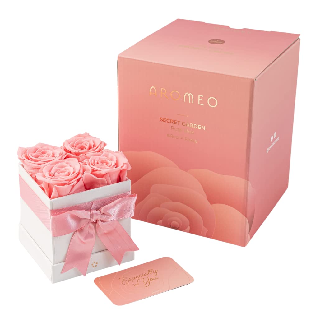 AROMEO Pink Roses, A Gift That Lasts | Fresh Flowers for Delivery, Mothers Day Gifts, Mom, Girlfriend, Wife, Mother, Birthday, Women Gift. Preserved Fresh Cut Zero Maintenance Roses with Box Retail $69.99