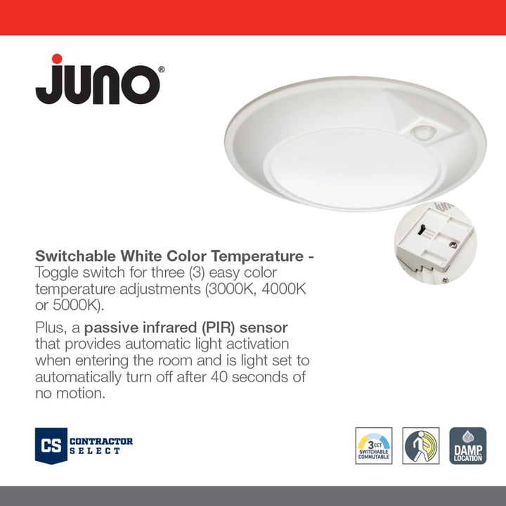 Juno JSBT 6-Inch SlimBasics Tapered Disk Downlight, Switchable + PIR Sensor, White (1 Pack) Retail $15.99