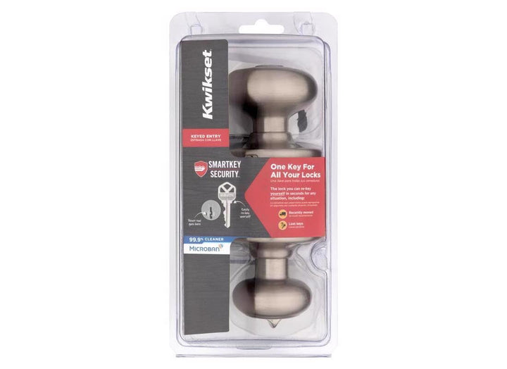 Kwikset SmartKey Security Satin Nickel Entry Knob KW1 2-3/4 in.