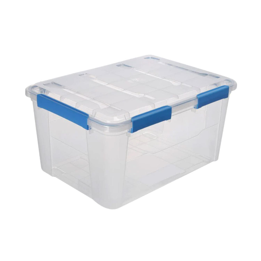 Ezy Storage 79Qt Waterproof Plastic Storage Tote with Airtight Lid for Kitchen, Bedroom, Garage , Shed, and Bathroom Storage, Clear Retail $14.97