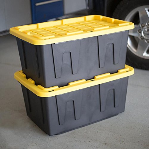 27 Gallon Black Tote with Standard Snap Lid Heavy duty Construction For Garage and Workshop Use Retail $40.00