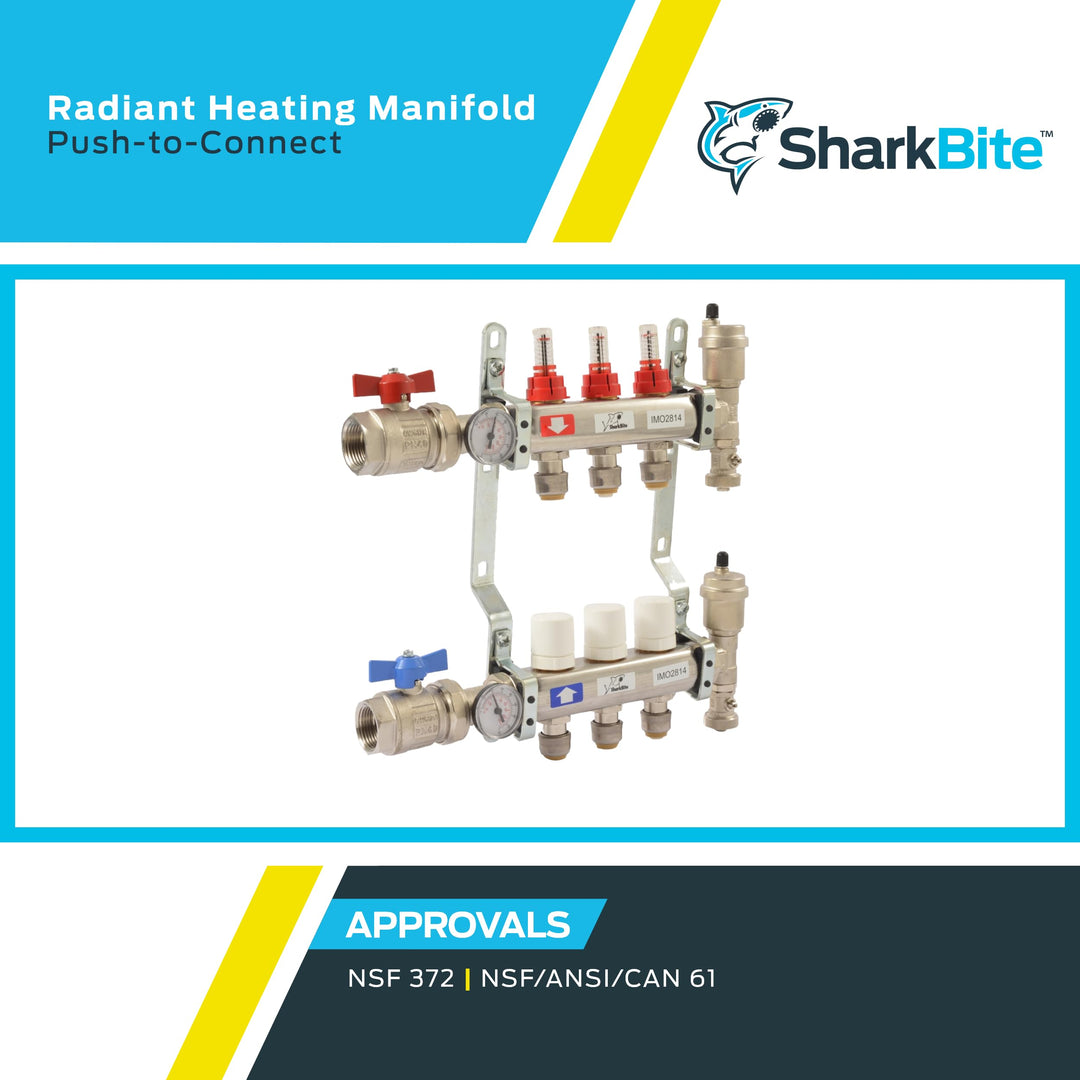 SharkBite 3 Loop Radiant Heating Manifold, Push to Connect Brass Plumbing Fitting, PEX Pipe, PE-RT, 24930 Retail $281.00