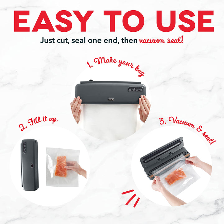 DASH SuperSeal™ Vacuum Sealer for Food Storage and Sous Vide, Perfect for Preserving Fresh Ingredients, Single Use & Reusable Bags and Cutter Included - Grey