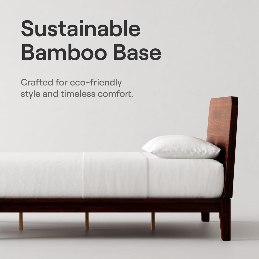 Nectar Bamboo Platform Bed Frame - King - Walnut - Floating Center Support Legs - 12” Height - Easy Tool Free Set Up - Contemporary and Durable - Sturdy Wooden Support Slats - Holds Up to 800 Pounds Retail $499.00