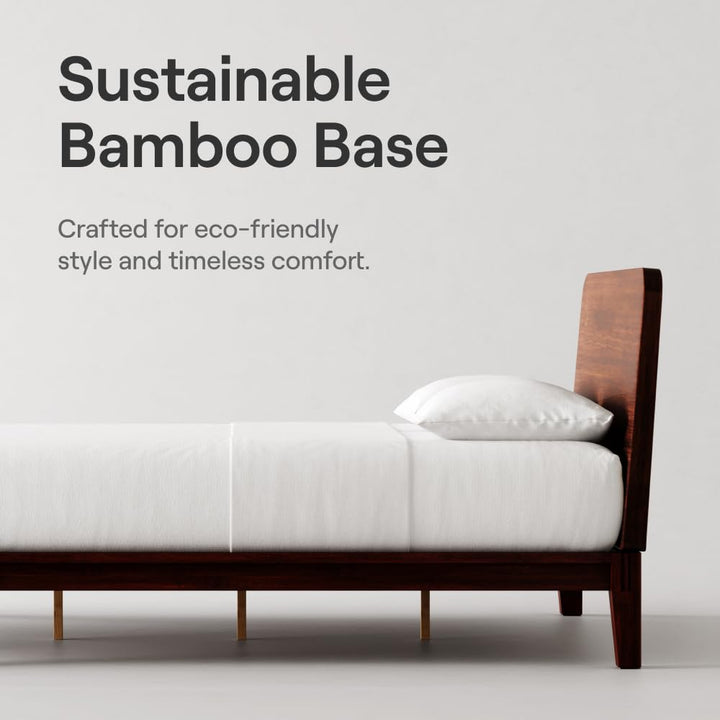 Nectar Bamboo Platform Bed Frame - King - Walnut - Floating Center Support Legs - 12” Height - Easy Tool Free Set Up - Contemporary and Durable - Sturdy Wooden Support Slats - Holds Up to 800 Pounds Retail $499.00