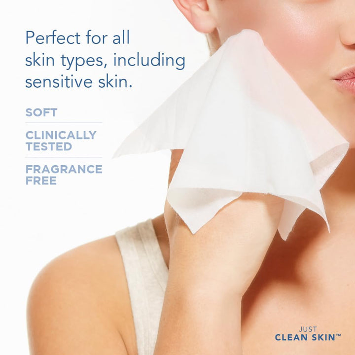 Just Clean Skin Dry Face Towels 50 Count | 10" x 11.5" Extra Large Disposable Dry Wipes | Plant-Based Viscose, 100% USDA Biobased | Makeup Remover Face Wipes | Ultra Soft Towelettes for Sensitive Skin