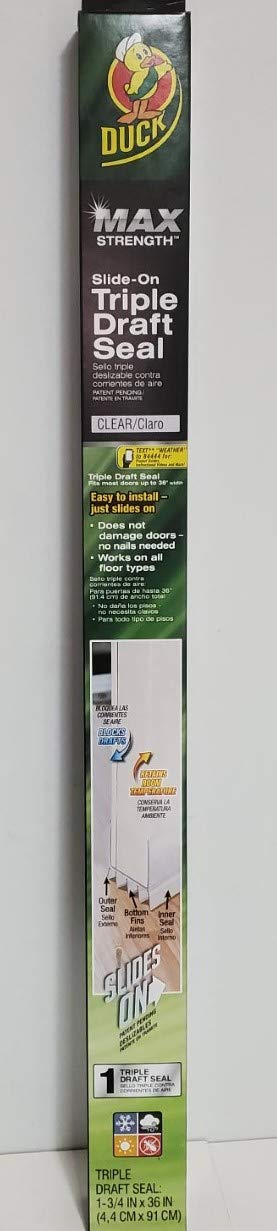 Duck Brand MAX Strength Clear 36" Trimmable Slide-On Triple Draft Seal Blocks Drafts Under Doors Keeps Out Dust, Insects & Pollen Retail $12.48