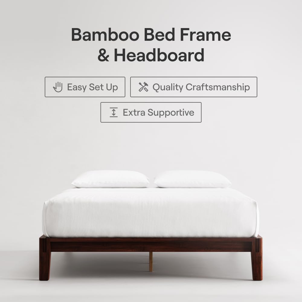 Nectar Bamboo Platform Bed Frame - King - Walnut - Floating Center Support Legs - 12” Height - Easy Tool Free Set Up - Contemporary and Durable - Sturdy Wooden Support Slats - Holds Up to 800 Pounds Retail $499.00