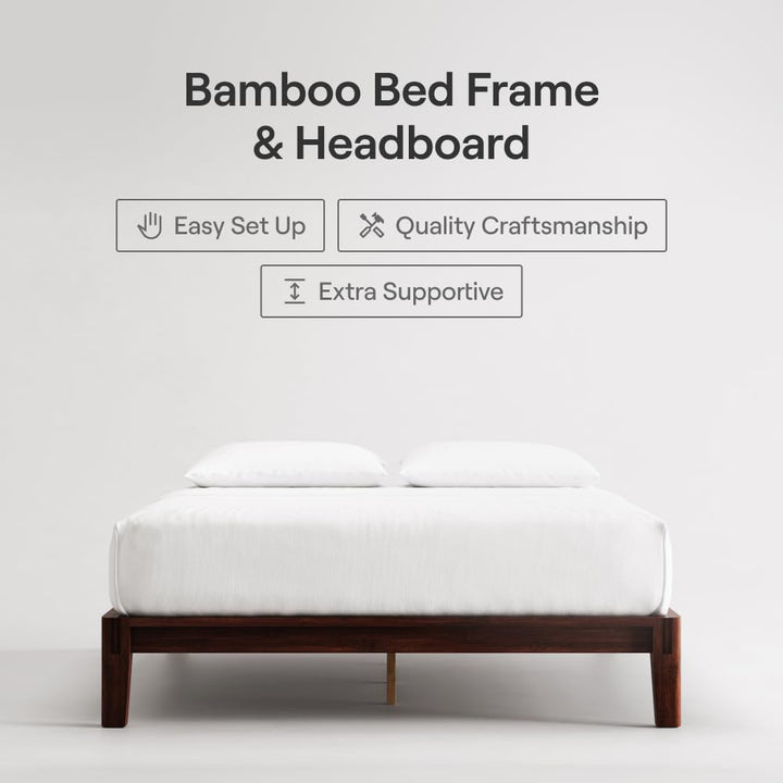 Nectar Bamboo Platform Bed Frame - King - Walnut - Floating Center Support Legs - 12” Height - Easy Tool Free Set Up - Contemporary and Durable - Sturdy Wooden Support Slats - Holds Up to 800 Pounds Retail $499.00