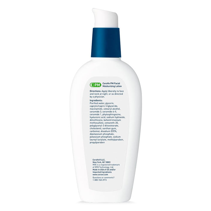 CeraVe PM Facial Moisturizing Lotion, Night Cream with Hyaluronic Acid and Niacinamide, Ultra-Lightweight, Oil-Free Moisturizer for Face, 3 Ounce