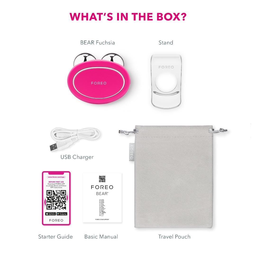 FOREO Bear Microcurrent Facial Device - Face Sculpting Tool - Instant Face Lift - Firm & Contour - Non-Invasive - Increases Absorption of Facial Skin Care Products - Fuchsia Retail $329.00