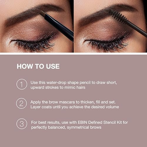 EBIN NEW YORK Secret of Pharaoh Dual Eyebrow Pencil & Mascara Natural Espresso | 2-in-1 Brow Pencil & Gel | Water-Resistant, Long-Lasting, Natural Finish | Vegan & Cruelty-Free