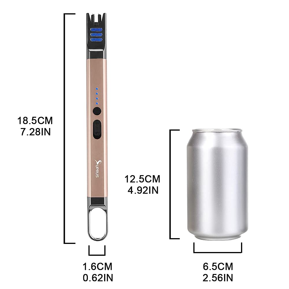 SUPRUS Candle Electric Arc Lighter Windproof Flameless USB Rechargeable Lighter with LED Light for Candle Camping BBQ Cooking (Champagne Gold) Retail $16.99