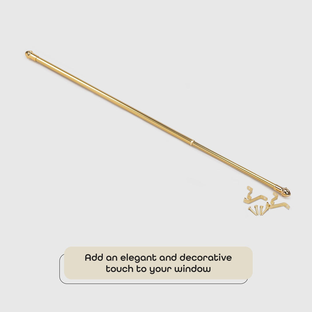 Fantasia Cafe Decorative Window Curtain Rod, 28"- 48" Adjustable Width, 5/8" Diameter, 2" Projection - Brass with Matching Finials - Easy to Install Telescoping Rod - Brackets & Hardware Included