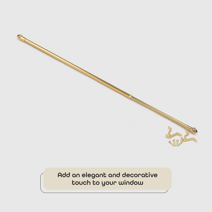 Fantasia Cafe Decorative Window Curtain Rod, 28"- 48" Adjustable Width, 5/8" Diameter, 2" Projection - Brass with Matching Finials - Easy to Install Telescoping Rod - Brackets & Hardware Included