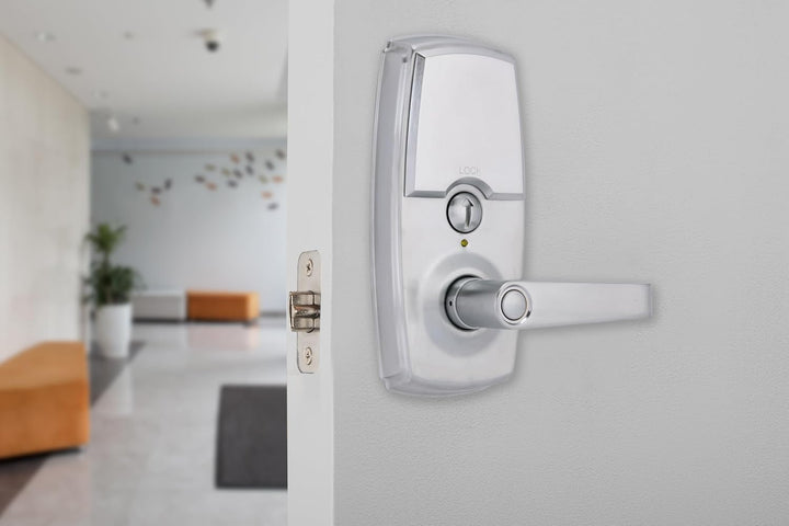 BRINKS ANSI Grade 2 Keypad Door Lock with Handle for Commercial & Residential Use, Keyless Entry Door Lock, 99 User Codes, Auto-Relock, Battery with Backup Keyway (Satin Nickel) Retail $156.84