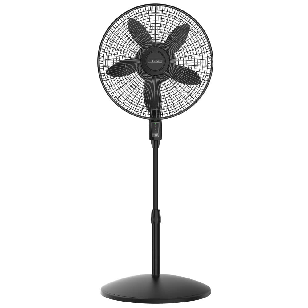 Lasko 18" Oscillating 4-Speed Large Room Pedestal Fan with Remote Control Adjustable Height Durable Metal Grill Great for Office, School and Home S18605, Black Retail $47.94