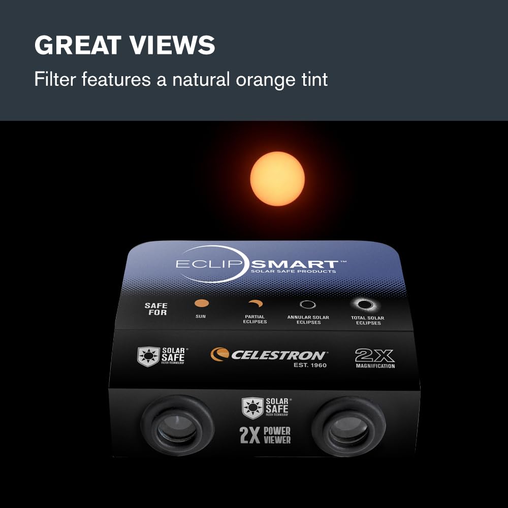 Celestron – 2-Pack EclipSmart Safe Solar Power Viewers – 2X Magnification – Meets ISO 12312-2:2015(E) Standards – Solar Safe Filter Technology – Observe Eclipses & Sunspots – Includes Eclipse Map Retail $12.95
