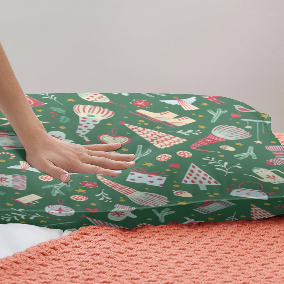 Christmas Duvet Cover Set, Christmas Theme Santa Claus/Snowmen/Snowflakes Pattern Tree/Letter Printed Pattern Down Duvet Cover Three Piece Set, Holiday New Year Gift Bedroom Decor(Twin Green)