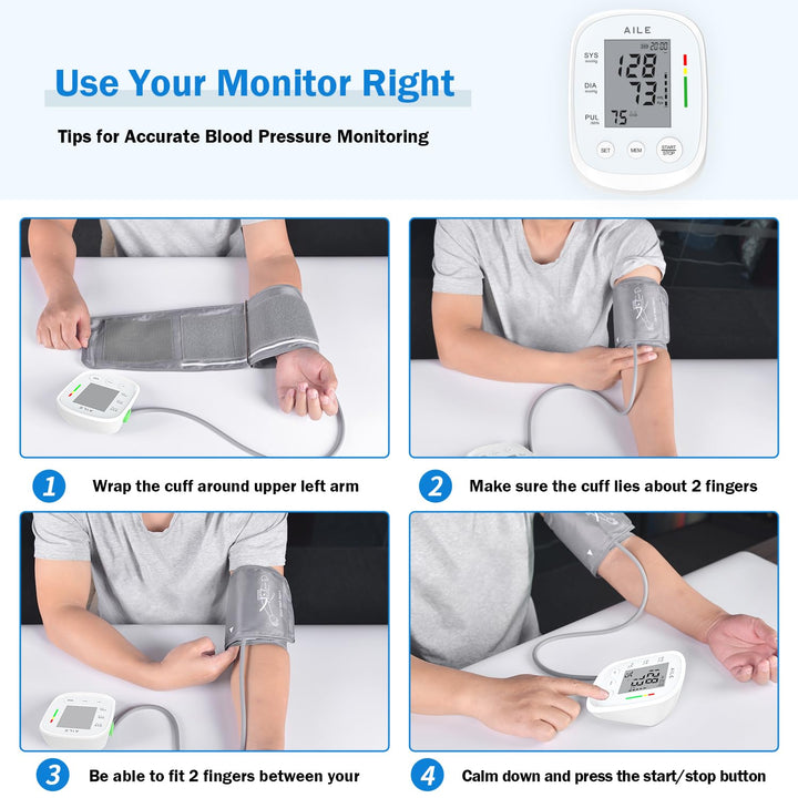 AILE Blood Pressure Monitor, Blood Pressure Machine Upper Arm Large Cuff(8.7"-16.5"), High Automatic Blood Pressure Monitors Cuff for Home Use, (BP) Manual Arm Blood Pressure Monitors, 2 * 99 Memory