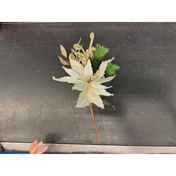 Christmas Poinsettia Stem - Gold and Green Glitter Accent Retail $15.00