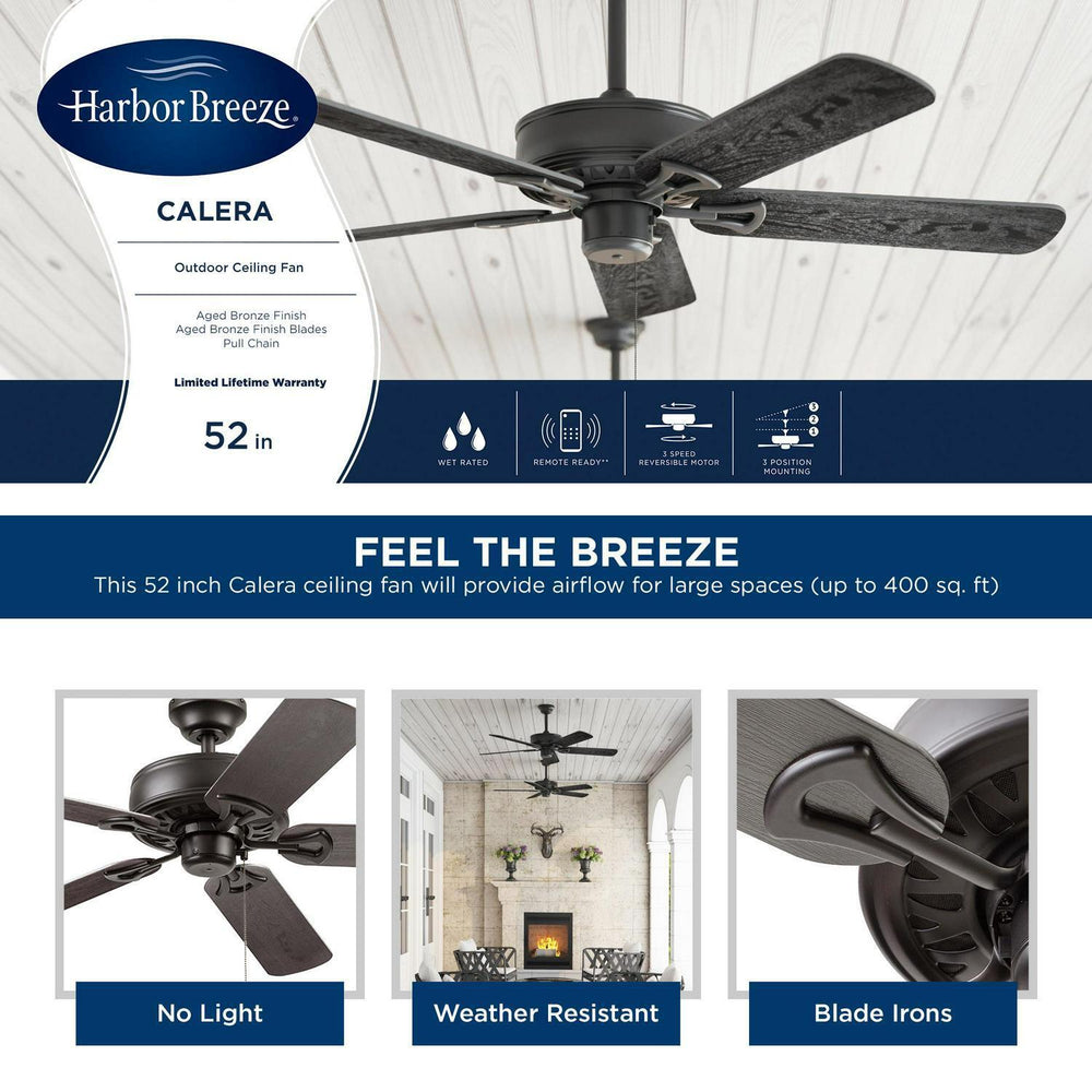 Ceiling Fan Indoor Outdoor Calera Transitional Home 52-in Bronze (5-Blade) Retail $119.98