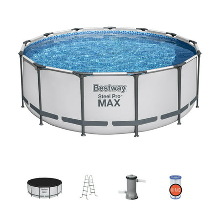 Bestway - Steel Pro MAX 13'x48" Round Above Ground Swimming Pool with Pump & Cover - Blue Retail $479.49