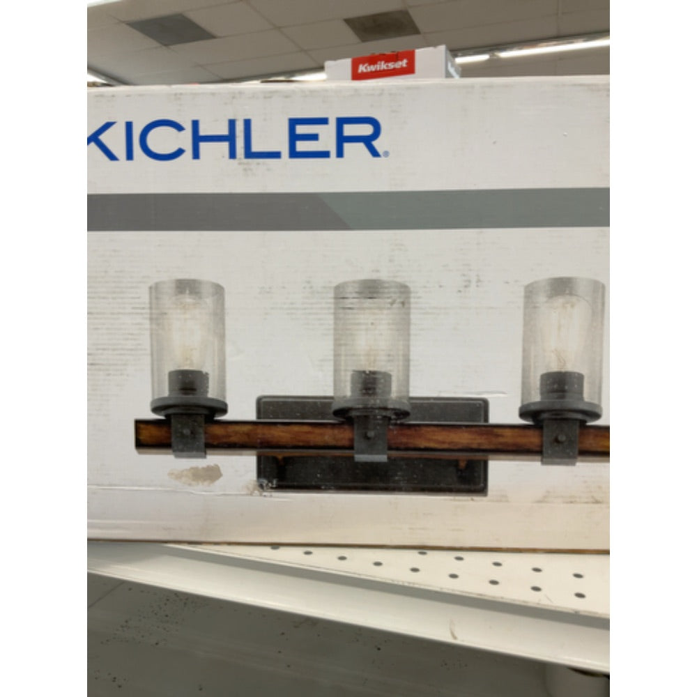 Kichler Lighting 3 Light Barrington Distressed Black and Wood Bathroom Vanity Light