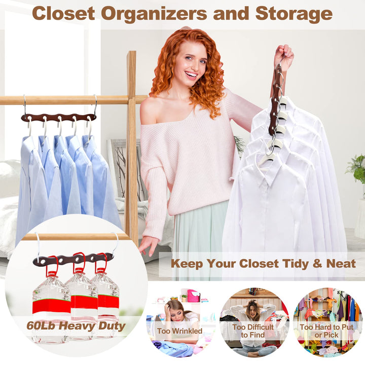 KIDSMOYVE Space Saving Wooden Closet Hangers, 6 Piece Set, Walnut Color, Ideal for Dorms and Small Spaces