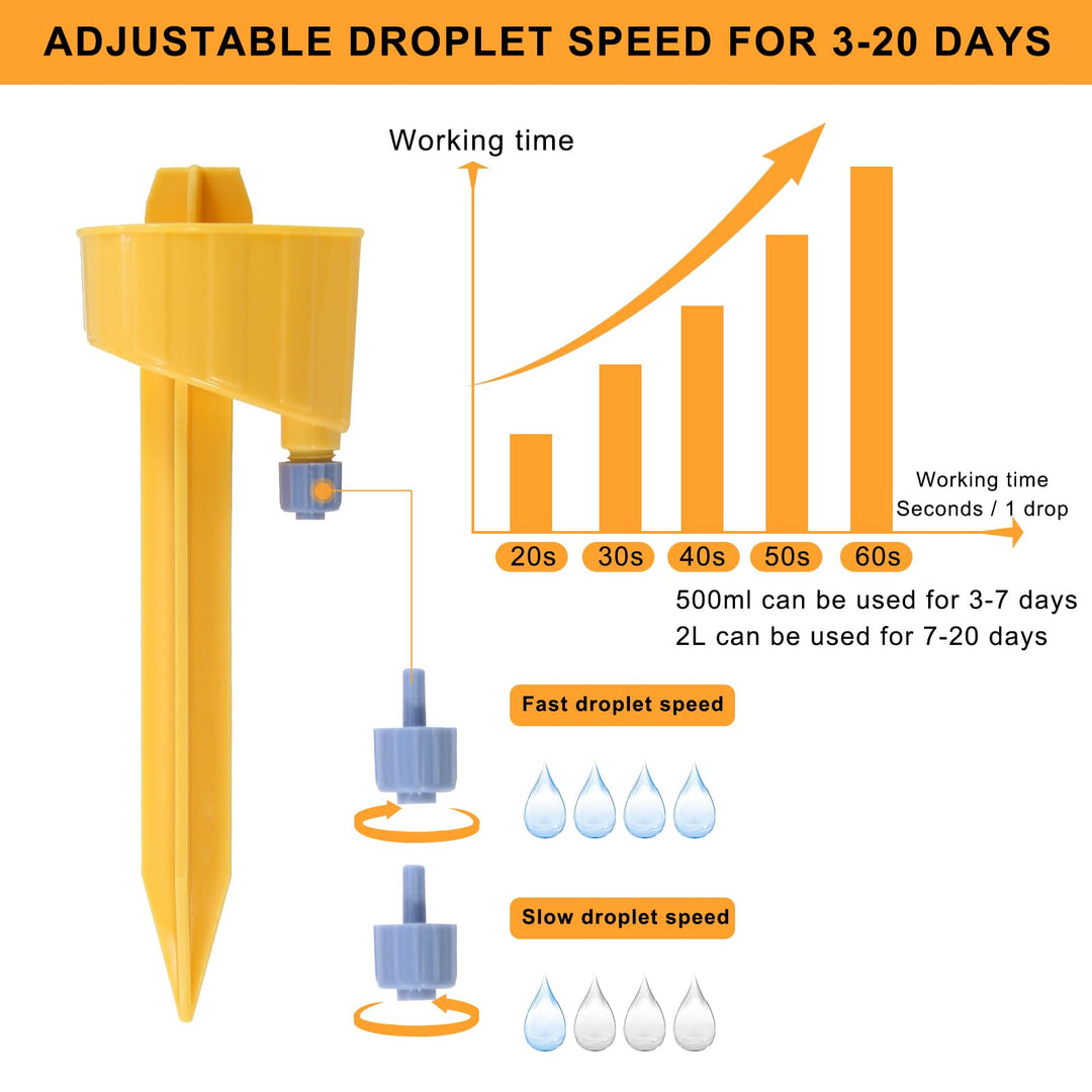 Ohayooz Updated Design Self Watering Spikes, Auto Plant Watering Devices with Adjustable Drip Valve, Bevel & Dual Runner Spouts Simple Self Watering Devices for Outdoor Indoor Garden Plants
