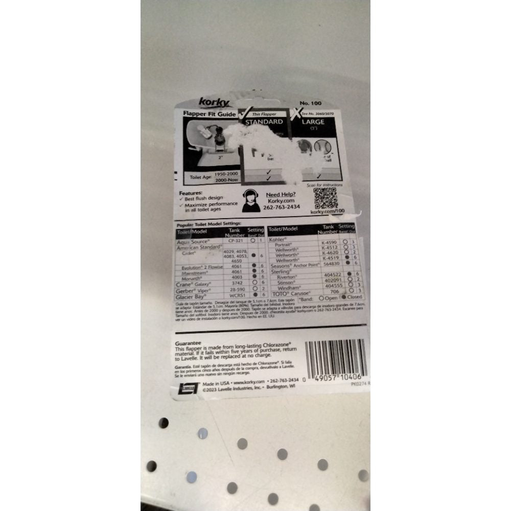 Korky Ultra Standard 2-Inch Universal Toilet Flapper - Long Lasting Rubber - Easy to Install - Made in USA, 100BP